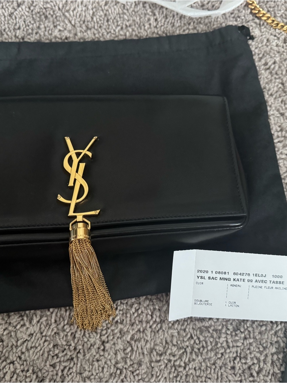 Saint Laurent Kate Tassel Clutch in Black Calfskin leather ft gold hardware